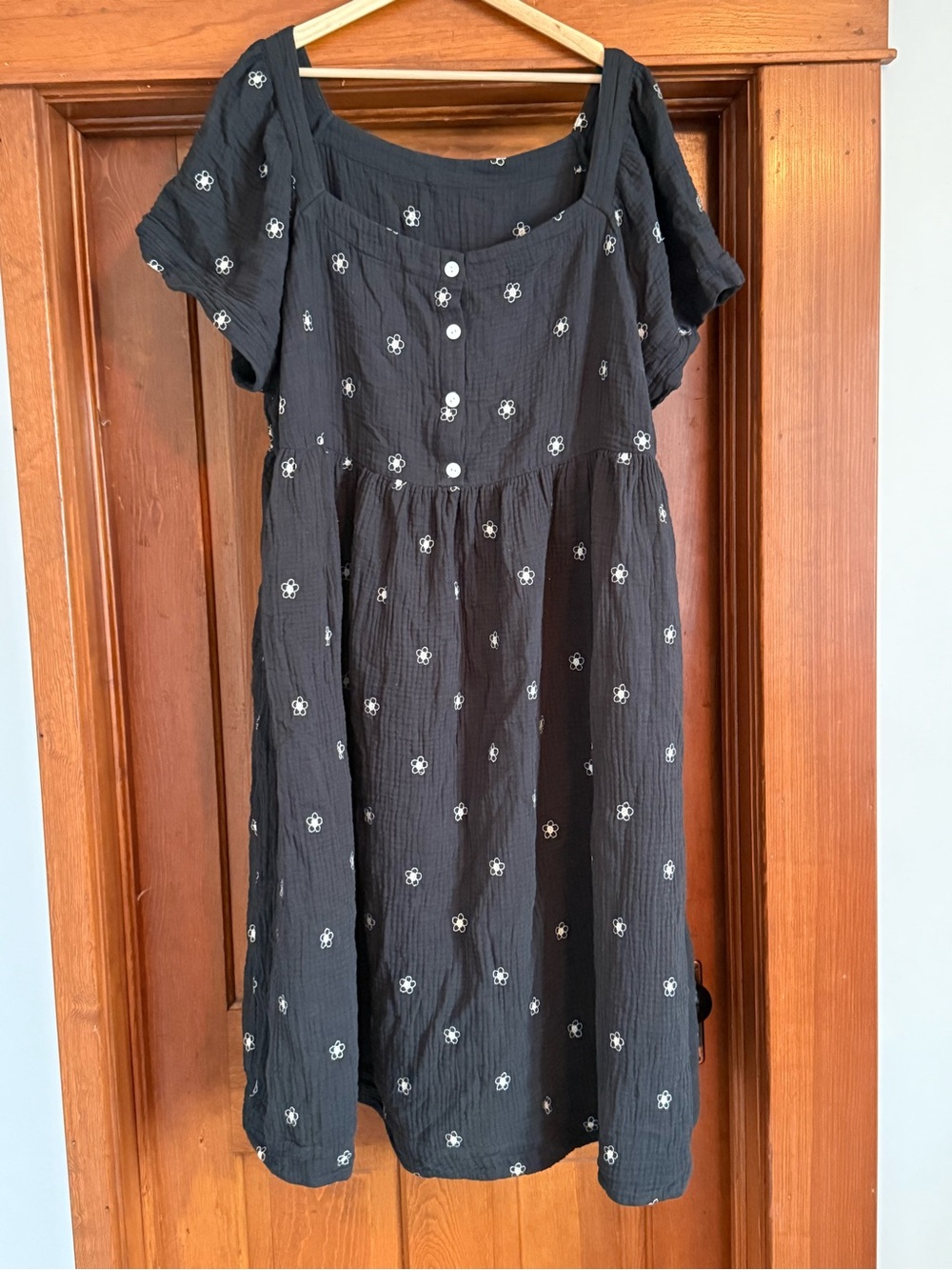 J. Crew Black Midi Dress with White Floral Embroidery